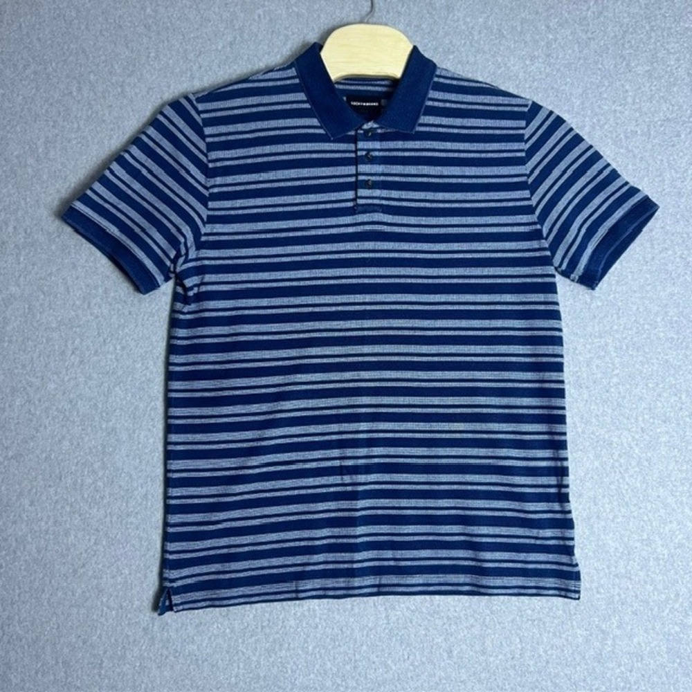 Lucky Brand Men's Blue Striped Casual Short Sleeve Polo Shirt Size Large‎